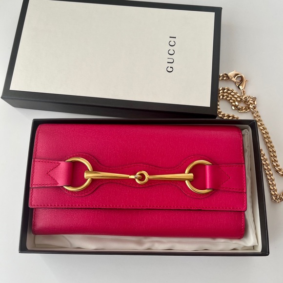 Gucci Handbags - Gucci Leather Continental Wallet With Horsebit in Fuchsia/ Pink